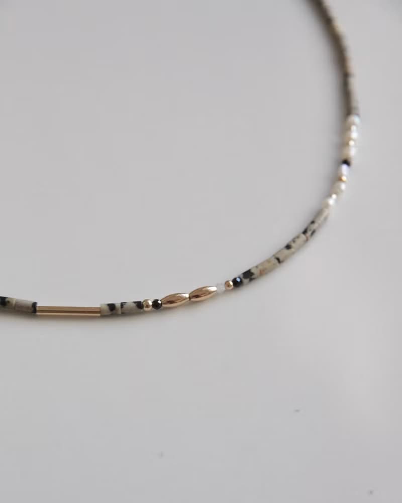 ORE – Dalmatian - 斑點石珍珠黑曜石髮晶 – 美製注金項鍊