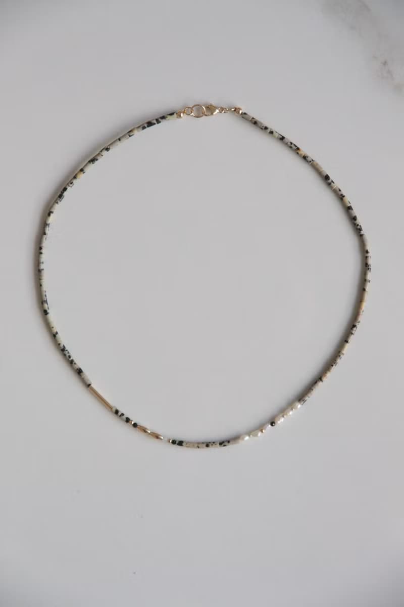 ORE – Dalmatian - 斑點石珍珠黑曜石髮晶 – 美製注金項鍊