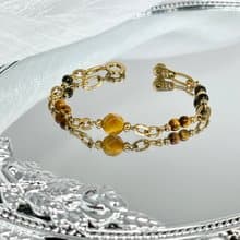 從容 招財黃金虎眼石水晶手鍊 - 金色醫療鋼/虎眼石/金曜石