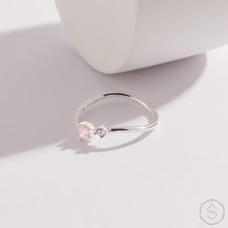 繆思MUSE | 粉水晶 堇青石 S925純銀 | 微光雙鑽線戒