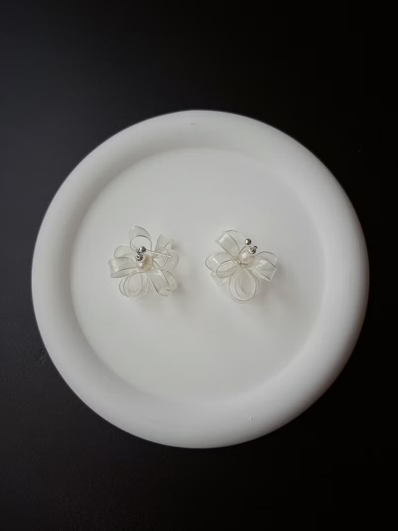雪球 銀 垂墜式樹脂耳環