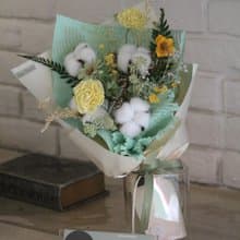 【黃綠色棉花索拉花束】生日送禮/祝賀花禮/永生花