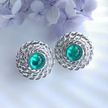 Vintage Jewelry 西洋古董飾品 銀色調 綠 針式耳環