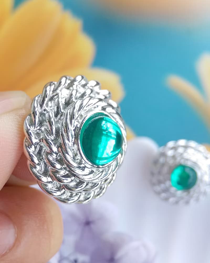 Vintage Jewelry 西洋古董飾品 銀色調 綠 針式耳環