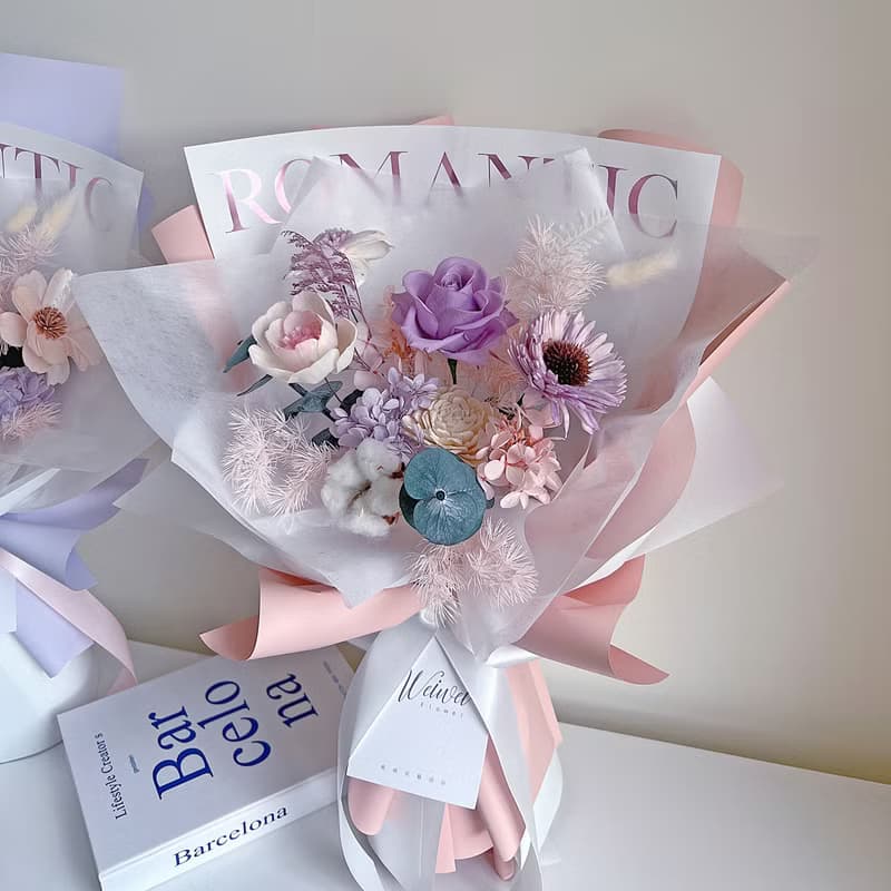 粉紫色系乾燥永生花束/情人節禮物/情人節花束/求婚花束/告白花束