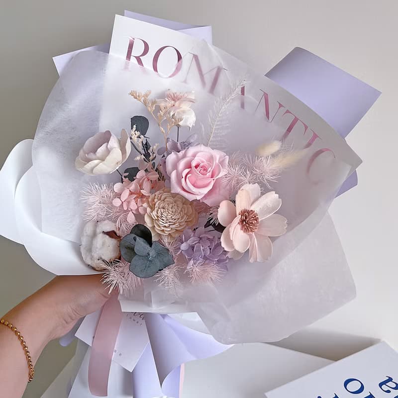 粉紫色系乾燥永生花束/情人節禮物/情人節花束/求婚花束/告白花束