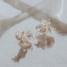 【海棠-寶寶藍】貼耳式耳環 | 水晶花飾品