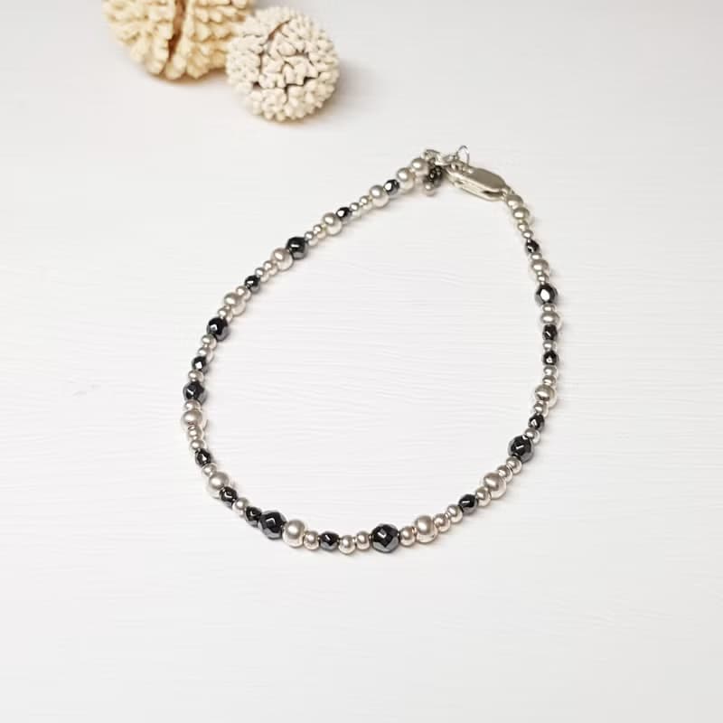 黑膽石/赤鐵礦純銀手鍊