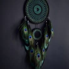 Large emerald green dream catcher. Peacock art wall decor ของขวัญนกยูง