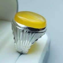 Yellow yamani aqeeq ring Yemeni Agate stone, Yellow aqeeq mens ring gift for men