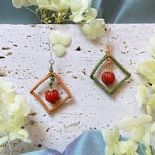 橘紅瑪瑙南瓜珠方框撞色S925銀耳墜