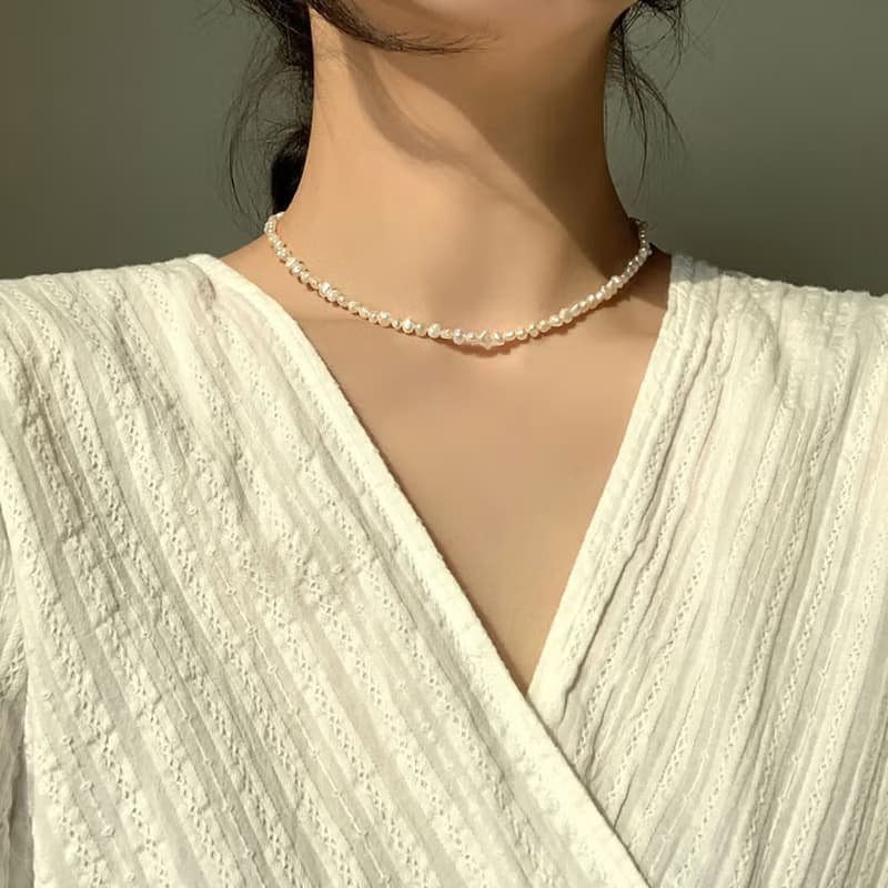 (4mm橢圓)天然不規則淡水珍珠鎖骨項鍊 Dear Darling Pearls Neck