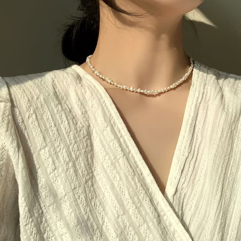 (4mm橢圓)天然不規則淡水珍珠鎖骨項鍊 Dear Darling Pearls Neck