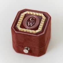 Suede Ring Box - OCTAGON SWAROVSKI - Handmade Monogram Vintage Style Proposal