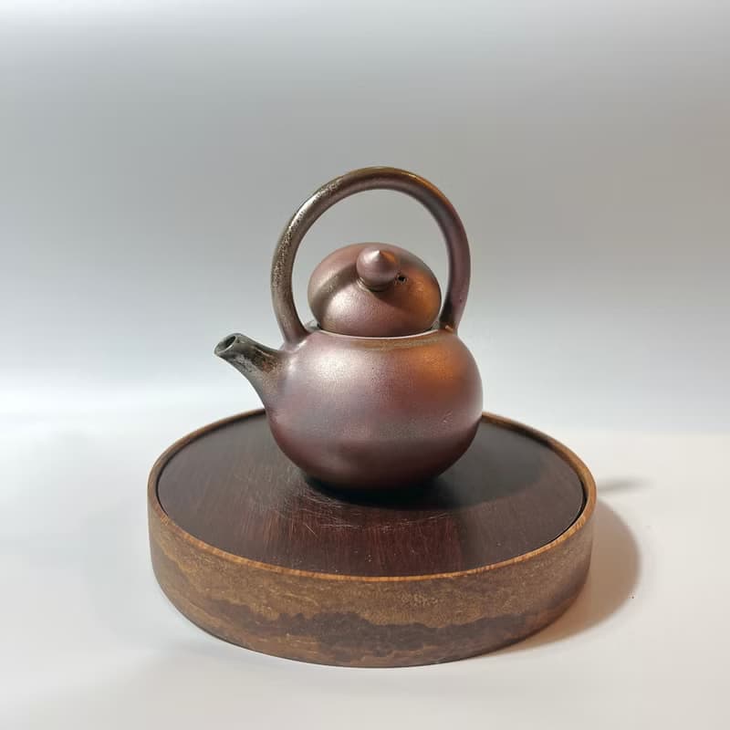 柴燒金彩火紋提梁茶壺 / 個人150cc 提梁壺  / 小平凡手作