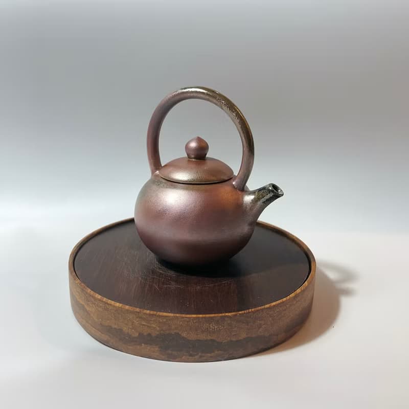 柴燒金彩火紋提梁茶壺 / 個人150cc 提梁壺  / 小平凡手作