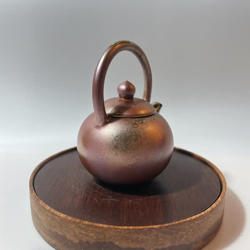 柴燒金彩火紋提梁茶壺 / 個人150cc 提梁壺  / 小平凡手作