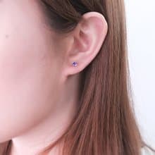 神秘紫 圓形純銀 4mm 單鑽耳環 爪鑲 925純銀 女生耳環 男生耳環