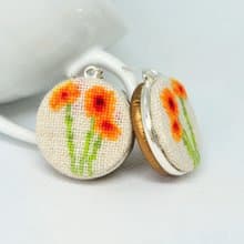 橙花刺繡耳環 花卉自然飾品 手工節日禮物