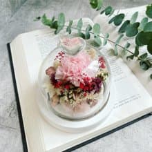【愛心康乃馨永生花夜燈禮盒】附禮盒|永生花夜燈|玻璃罩|共三色