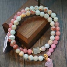 壽山石粉水晶雙圈手串精緻手鍊疊戴