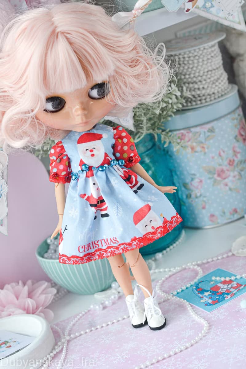 洋娃娃连衣裙 Blythe doll dress winter santa claus Father Christmas blue 雪
