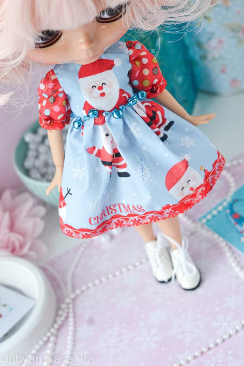 洋娃娃连衣裙 Blythe doll dress winter santa claus Father Christmas blue 雪