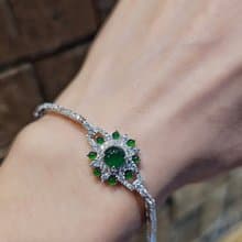 |高貴|A貨翡翠冰玻辣綠大蛋面6.5mm純銀鍍18k精緻多顆手鏈