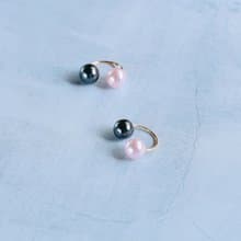 14kgf Swarovski Pearl Silver Black & Cherry Blossom Color 2Way Ear cuff