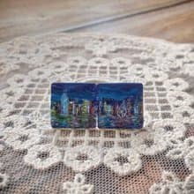 原創手繪袖口扣-維多利亞港的夜