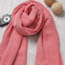 【厚款】喀什米爾羊毛圍巾/披肩  山形紋紅白色 手工機織