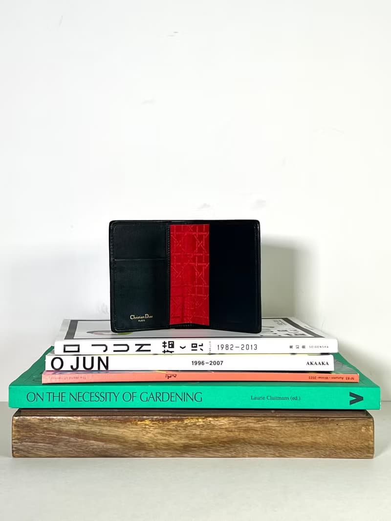 Dior經典車花格紋黑色卡片套小包古董錢包短夾 日出中古二手