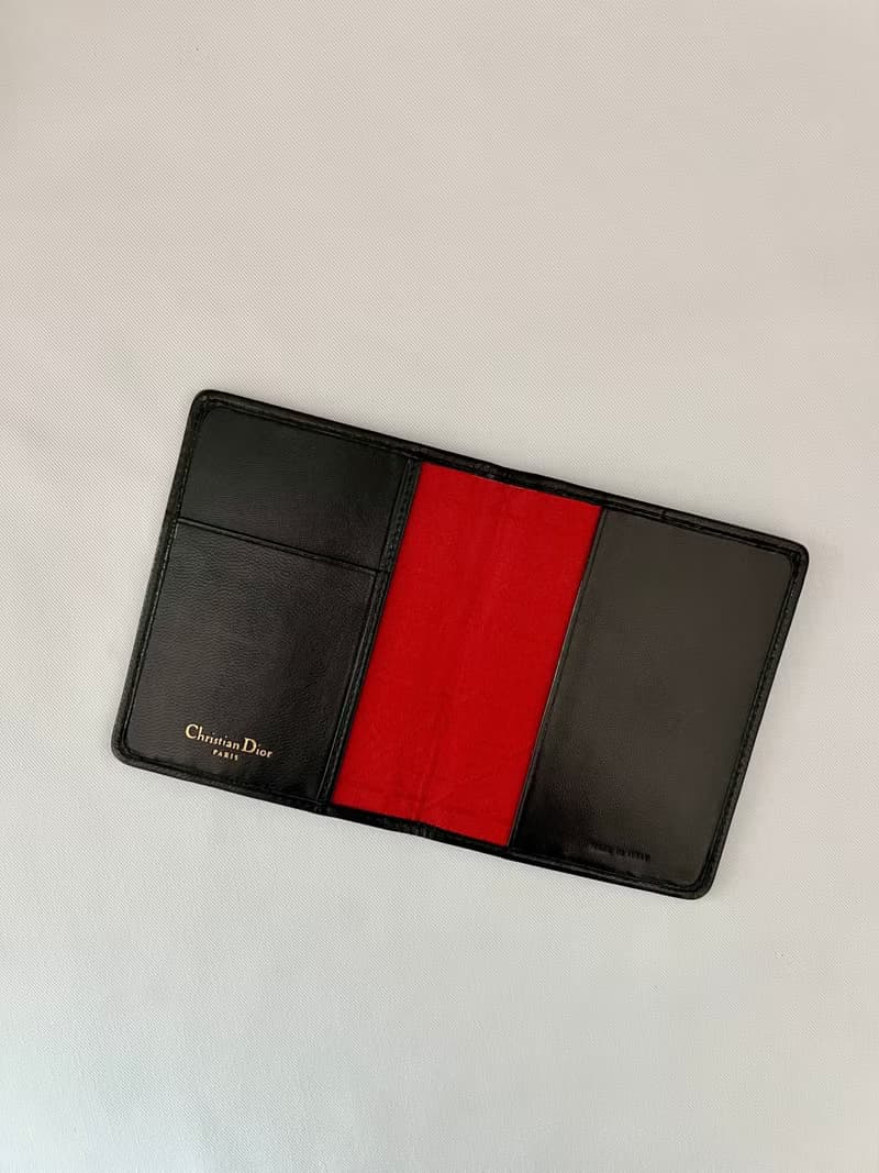 Dior經典車花格紋黑色卡片套小包古董錢包短夾 日出中古二手