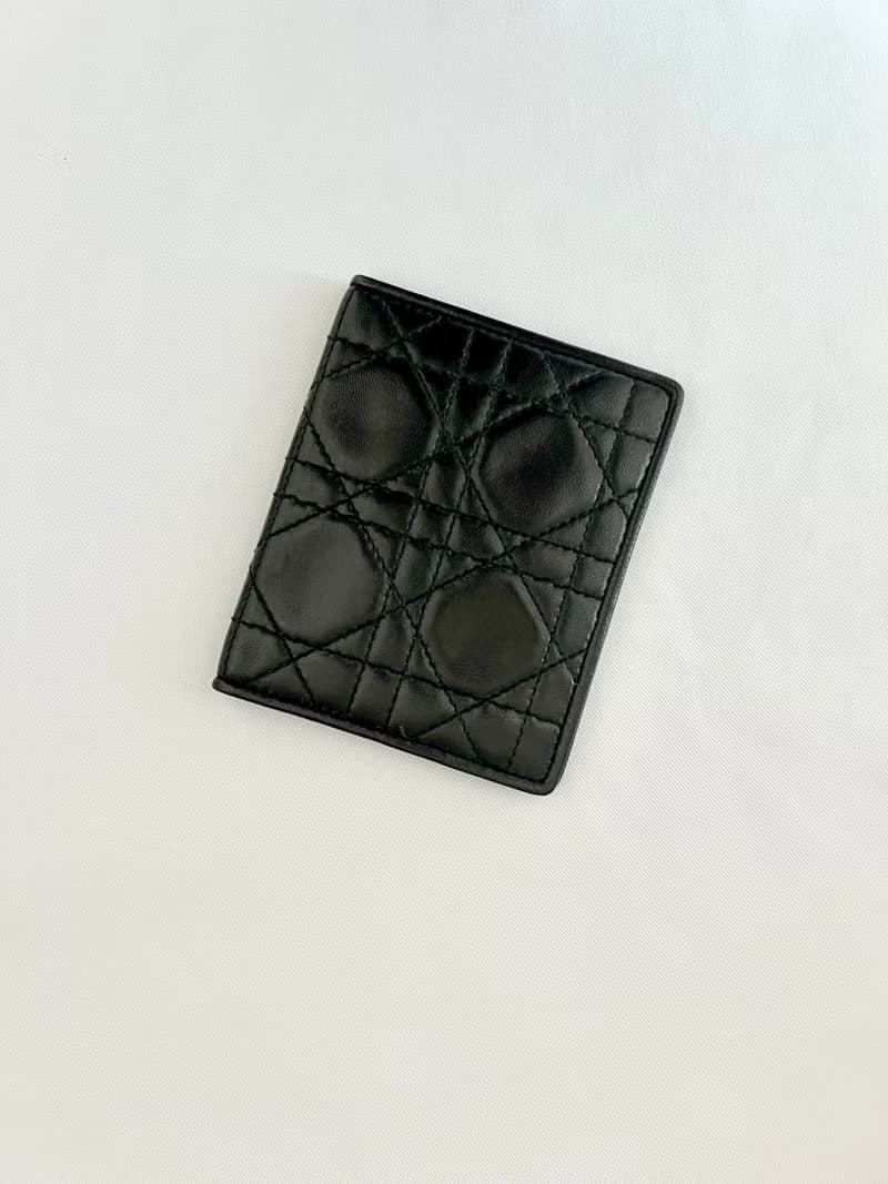 Dior經典車花格紋黑色卡片套小包古董錢包短夾 日出中古二手