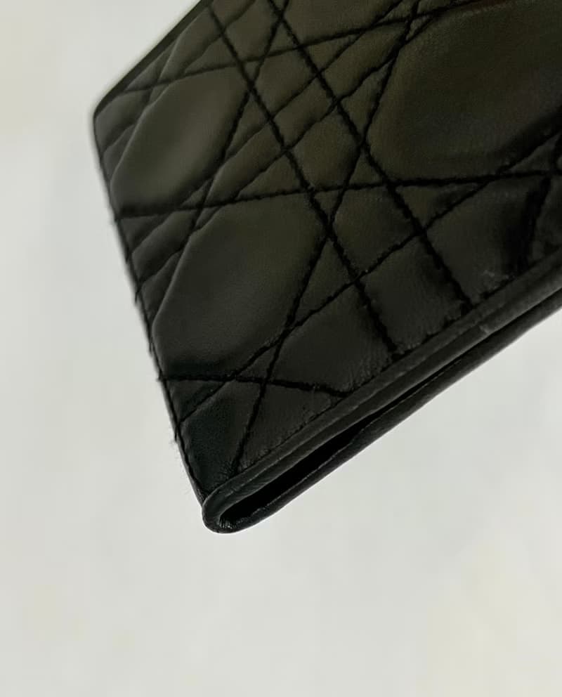 Dior經典車花格紋黑色卡片套小包古董錢包短夾 日出中古二手
