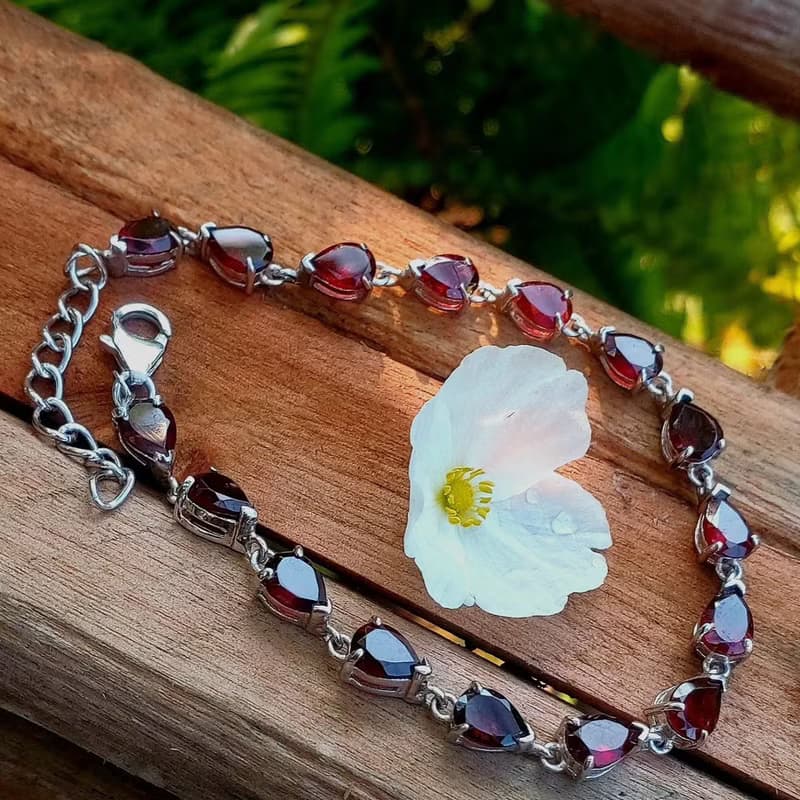 Garnet Bracelet Dark Red Gem Chanthaburi Garnet Pear Shape Genuine 925 Silver