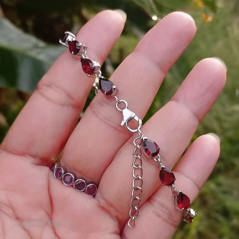 Garnet Bracelet Dark Red Gem Chanthaburi Garnet Pear Shape Genuine 925 Silver