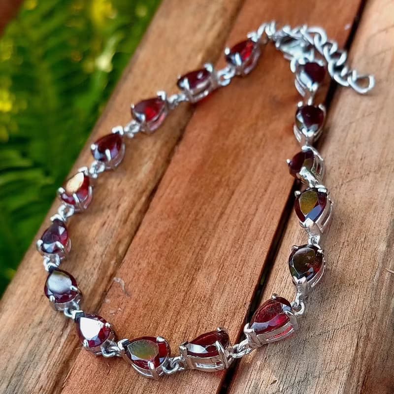 Garnet Bracelet Dark Red Gem Chanthaburi Garnet Pear Shape Genuine 925 Silver