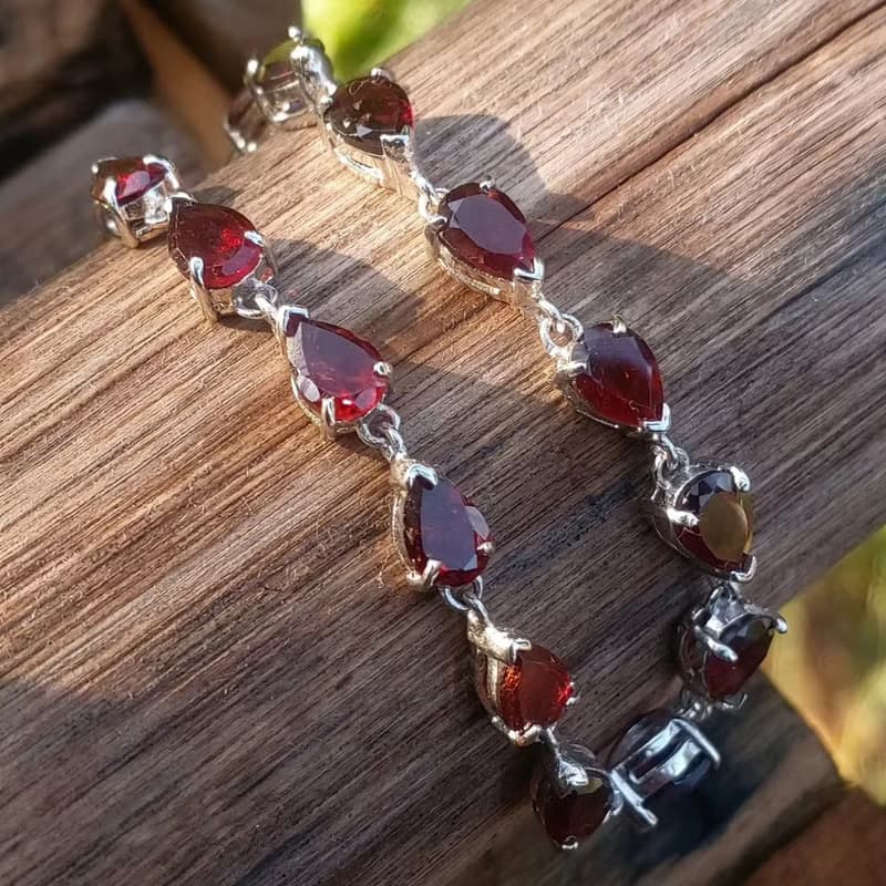 Garnet Bracelet Dark Red Gem Chanthaburi Garnet Pear Shape Genuine 925 Silver