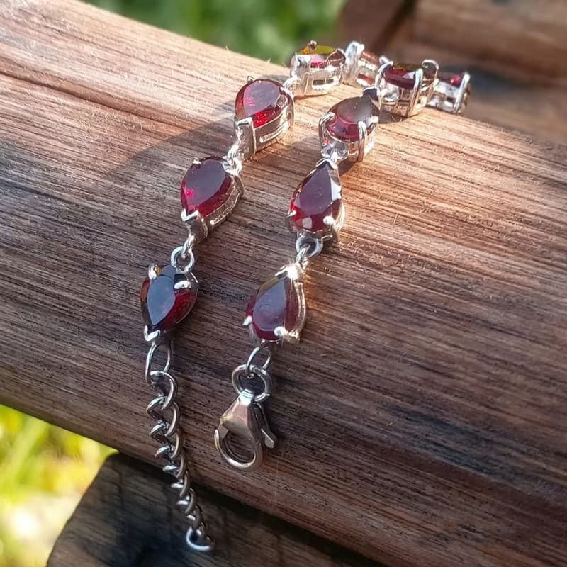 Garnet Bracelet Dark Red Gem Chanthaburi Garnet Pear Shape Genuine 925 Silver