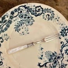 40151-古董珍珠母貝柄 鍍銀叉14.5cm