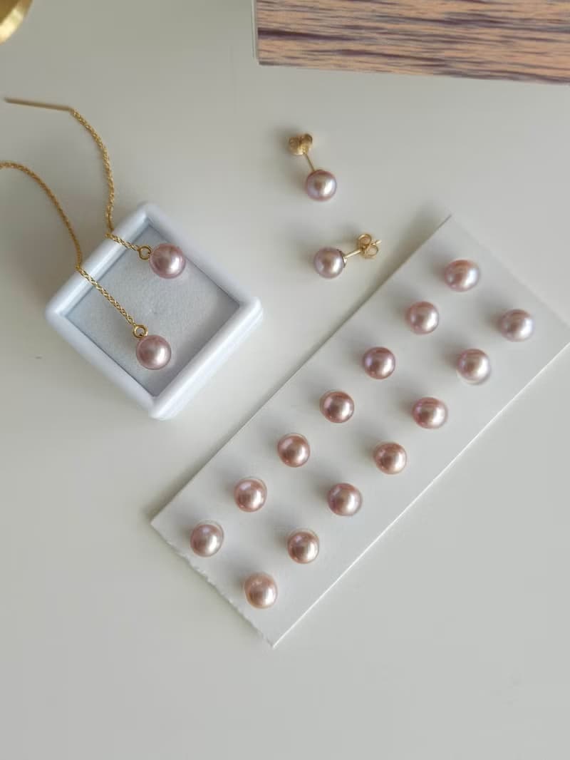 藕粉色珍珠耳環/14kgf/通勤/氣質/優雅