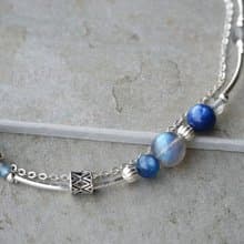 藍鯨 - 拉長石 藍晶石 925純銀 雙鍊手鍊