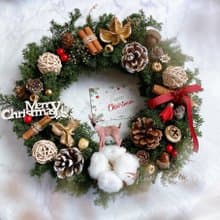 日本永生雪松 25cm聖誕花圈 歡慶經典款 交換禮物 聖誕樹 禮盒