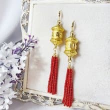 珊瑚流蘇 六字真言 轉經輪 祈願 功德 富貴吉祥 耳環 禮物 獨家