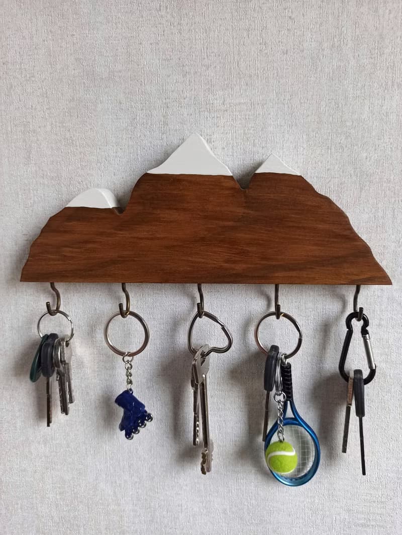 Handmade wooden key holder mountains