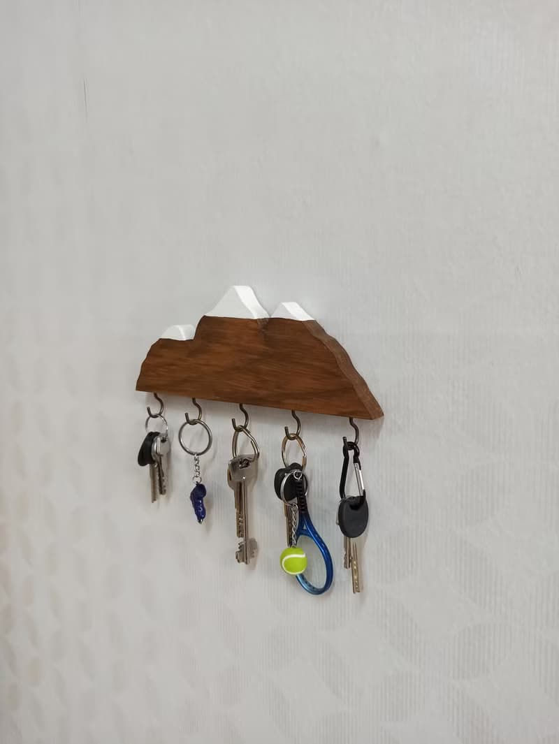 Handmade wooden key holder mountains