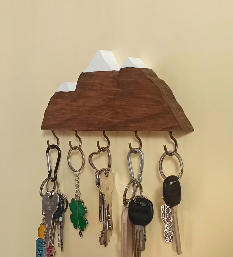 Handmade wooden key holder mountains