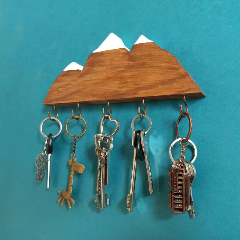 Handmade wooden key holder mountains