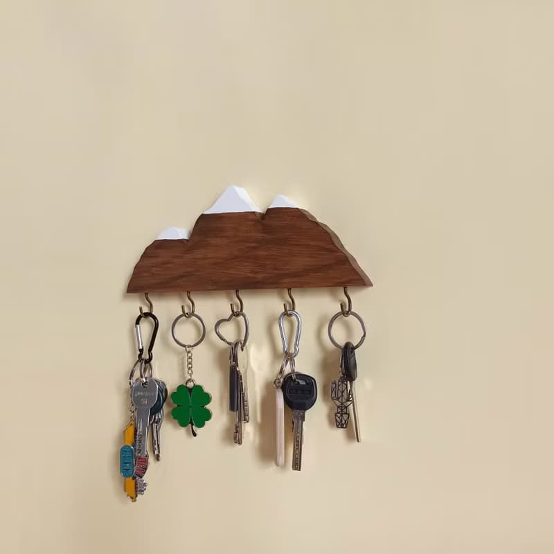 Handmade wooden key holder mountains